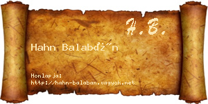 Hahn Balabán névjegykártya